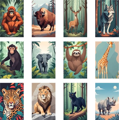 Huurdies 24x Gevouwen Dieren met enveloppen