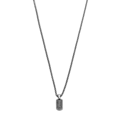 Frank 1967 7FN-0069 Schakelketting Heren met Hanger - IP Steel - 60 cm - Dog Tag Hanger - Zwart Zilverkleurig