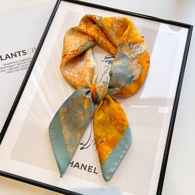 Dames Sjaal - Sjaals - Stola - Vierkante doek - Elegant Stijlvol Dames haar sjaal - Satijn zijde - Hals sjaaltje - Sjaaltje Satijn - Neksjaaltje - Omslagdoek Modesjaals - Neksjaal - Klein Sjaaltje -Olie schilderij herfstwind bladeren-70*70CM