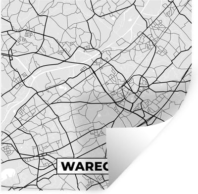 Muurstickers - Sticker Folie - Plattegrond – Waregem – Zwart Wit – Stadskaart - Kaart - 100x100 cm - Plakfolie - Muurstickers Kinderkamer - Zelfklevend Behang XXL - Zelfklevend behangpapier - Stickerfolie