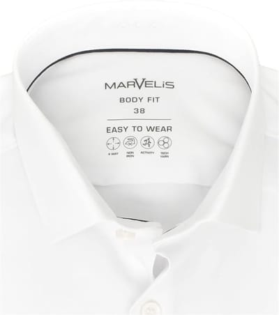 MARVELIS body fit overhemd - twill - wit - Strijkvriendelijk - Boordmaat: 39