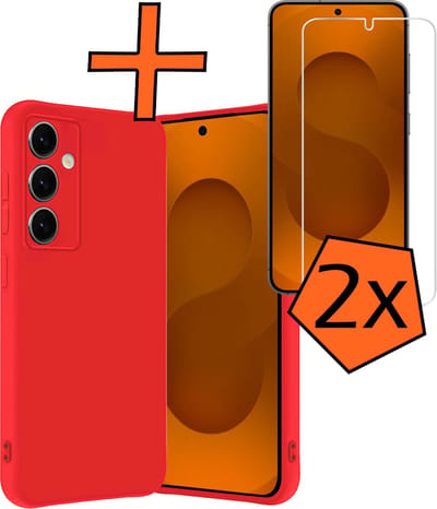 Hoes - Met 2x Screenprotector - Geschikt voor Samsung Galaxy S25 - Sterk & Shockproof - Back Cover - Siliconen Case - Telefoon Hoes - Rood