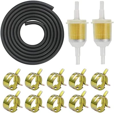 Brandstoffilters - 2x Benzinefilter 10 cm - Brandstoffilter Inline Met 5 mm En 8 mm - Universeel - Filter - Transparant - Met 2 Meter Benzineslang En 10 Stuks Slangklemmen - Brandstofslang - Scooter - Motorfiets - Auto - 13-Delige Set