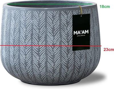 MA'AM Pottery Ivy lage bloempot bol - D23x18 - Grijs/antraciet- visgraat design - plantenpot - Vorstbestendig