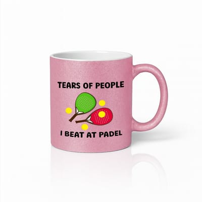 Grappige Padel Mok 330ml – Roze Koffiemok met “Tears of People I Beat at Padel” Sportieve Humorprint