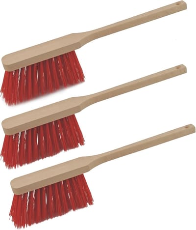 3x handborstels met lange steel I 45 cm I Elaston I houten garde sneeuwborstel stofborstel