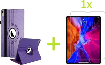Geschikt voor Apple iPad Air 4 (2020) 10.9 inch Multi Stand Case - 360 Draaibaar Tablet hoesje - Tablethoes - Paars + 1x Screenprotector