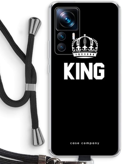 Case Company® - Hoesje met koord geschikt voor Xiaomi 12T hoesje met Koord - King zwart - Telefoonhoesje met Zwart Koord - Bescherming aan alle Kanten en Over de Schermrand