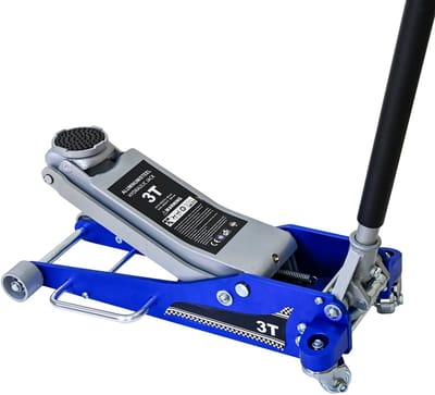 REDOM - Hydraulische Vloerkrik - 3 Ton - Dubbele Pomp - Draaibare Wielen - Voor Autonderhoud - Aluminium En Staal - Blauw En Zilver
