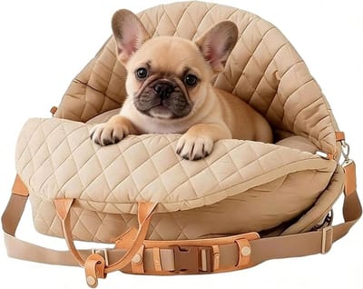 Honden Autostoel - Reiskussen Huisdier - Veilig Reizen - Omhullend Versterkt Ontwerp - 45 x 43 x 34 cm - Crèmekleurig