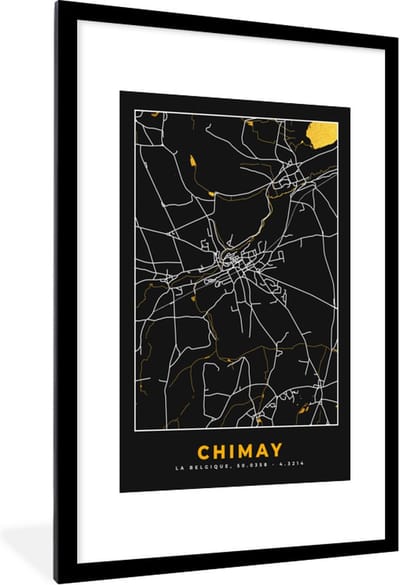 Fotolijst incl. Poster - Stadskaart - Goud - Chimay - Plattegrond - Kaart - 80x120 cm - Posterlijst