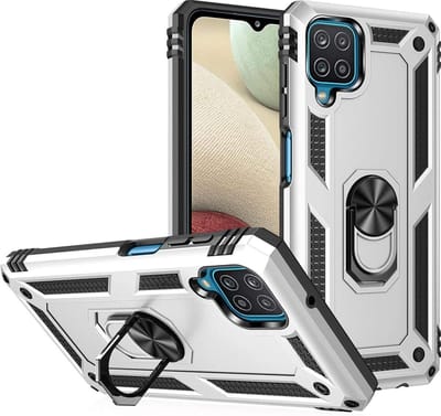 Anti-Shock Hybrid Ring Armor Hoesje Geschikt voor: Samsung Galaxy A12 - zilver