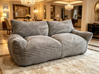 Corduroy 2 zitsbank voor kleine woonkamer of compact appartement 210x102x80 cm ligbank met zacht gewatteerd gevoel als thuis grijze
