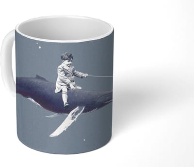Mok - Koffiemok - Ruimte - Jongen - Maan - Walvis - Mokken - 350 ML - Beker - Koffiemokken - Theemok