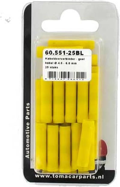 Kabeldoorverbinder geel 25 stuks blister