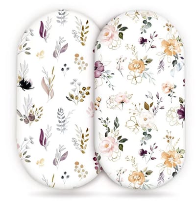 Hydrofiele Baby Hoeslaken Wieg - Hoes voor babymatras - set van 2 - 82x41 cm - mousseline wieglaken - wieghoes - kinderwagen matrashoes - bladeren en bloemen, 82*41cm