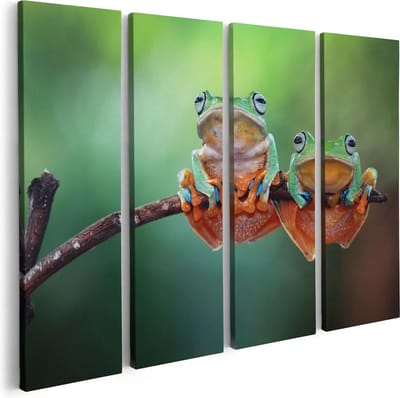 Artaza Canvas Schilderij Vierluik Twee Boomkikkers op een Tak - 80x60 - Foto Op Canvas - Canvas Print