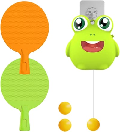 Tafeltennistrainer Set - Interactieve Rebounder - Sport Oefenen - Draagbaar Elastisch Systeem - Verstelbare Hoogte - Kikker Groen