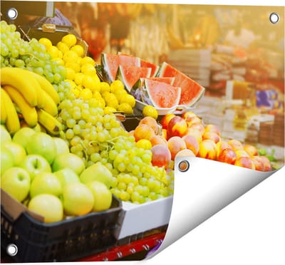 Gards Tuinposter Vers Fruit op de Markt - 50x40 cm - Tuindoek - Tuindecoratie - Wanddecoratie buiten - Tuinschilderij