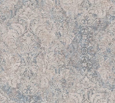 VINTAGE ORNAMENTEN EN BLOEMEN | Met Glitters - beige blauw bruin zilver - Livingwalls Mata Hari
