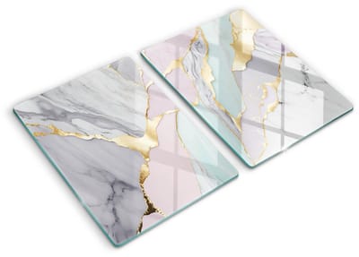 Wallfluent Spatscherm Keuken - Roze Hittebestendig Glas Keuken - Set 2 Stuks 40x52 cm - Pastelmarmer Keuken Achterwand Bescherming - Natuurlijke patronen Rechthoekig Spatscherm Keuken