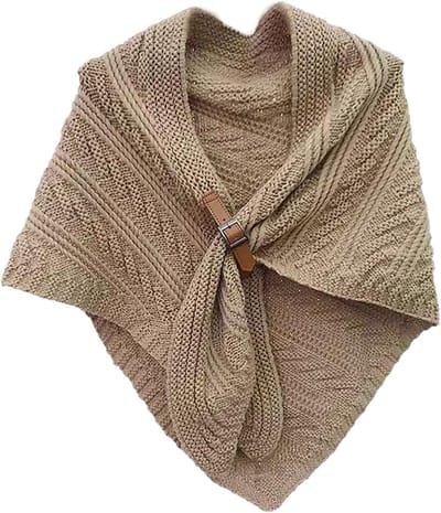 Dames Poncho van Triangelvormige Gebreide Stof, Warme Sjaal Cape met Leren Gesp voor de Winter