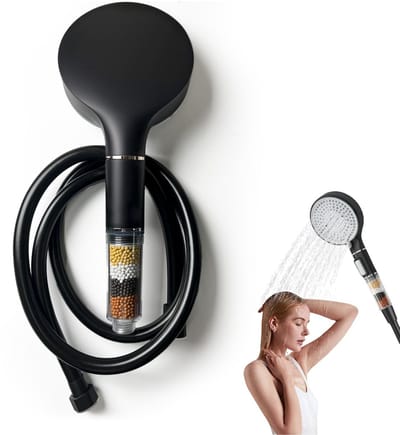 Dailygoods - Douchekop met filter, 1,5 m slang, 5 modi, waterbesparende douche, hogedruk douchekop, waterbesparend met filtratie in 20 lagen, douchekop voor hard water, restchloor, bacteriën, zware metalen