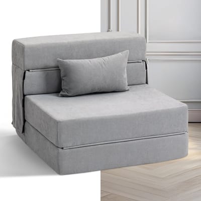 Slaapstoel - Uitklapbaar - Slaapbank - Logeerbed - Zetelbed - Slaapfauteuil - Vouwbed - 1 persoons - Zeer comfortabel - Lichtgrijs