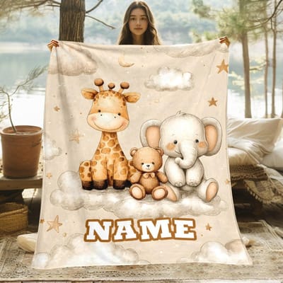 Gepersonaliseerd Jungle Dieren Dekentje Giraffe Olifant Beer Fleece Plaid Kindercadeau Zacht Warm Alle Seizoenen Babykamer Decoratie 100x130cm39x51in