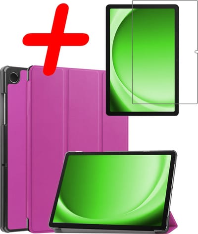 Hoesje Geschikt voor Samsung Galaxy Tab A11 / A9 - Met Screenprotector - Trifold Bookcase - Hard Cover - Hardcover Book Case - Tablet Hoes - Paars