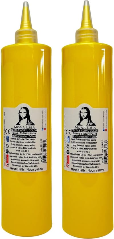 Südor Textielverf 1000 ml, neon geel.Wasbestendige textielverf voor lichte stoffen. Wasmachinebestendig, wasbestendig. Fixatie door strijken (2 x 500 ml)