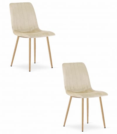 Set van 2 Eetkamerstoelen LAVA - Lichtbeige - Houtlook Metalen Poten - Velvet Bekleding - Industriële Stijl, Max. 110 kg, Ergonomisch Design, Comfortabele Zitting