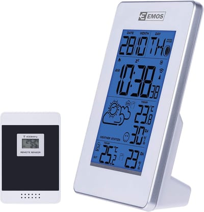 Draadloos weerstation met binnen- en buitentemperatuur, hygrometer en wekker