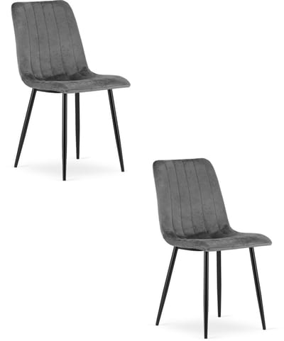 Set van 2 Eetkamerstoelen LAVA - Donkergrijs - Zwarte Metalen Poten - Velvet Bekleding - Industriële Stijl, Max. 110 kg, Ergonomisch Design, Comfortabele Zitting