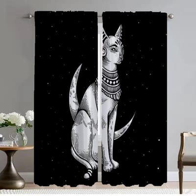 Moderne Woonkamer Gordijnen 2 Stuks Kunst Muurschildering Kat Tule voor Slaapkamer Shades Raamgordijn Halloween Decoratie Scheidingswand Camera W50xH70cmx2pcs-CL gray