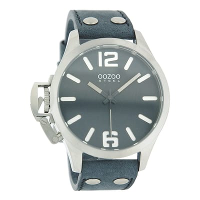 OOZOO Timepieces - Zilverkleurige horloge met grijze leren band - OS260