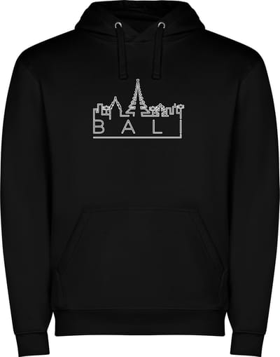 Zwarte unisex hoodie met “ Kleurrijke Sky Line Bali – Vakantiegevoel – Strak – Modern “ Print Full Color Color merk Roly maat S