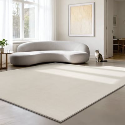 the carpet RELAX – Extra zacht & wasbaar vloerkleed (30°C) met antislip, fluweelachtige structuur – voor woonkamer of slaapkamer – Crème 240 x 240 cm vierkant