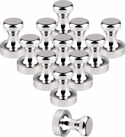 Kortpack - Super sterke Push Pin Magneetjes 12mm x 16mm - 12 stuks - Vernikkeld Roestvrij Staal - (020.0112)