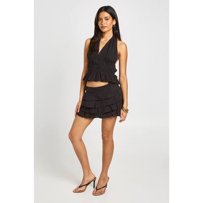 boohoo Dames Cheesecloth Haltertop Met Gerimpelde Taille | Zwart | Maat: 34