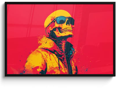 Poster in lijst - Fotolijst 120x80 cm - Posters - Zonnebril - Schedel - Jas - Rood - Posterlijst zwart - Decoratie - Wanddecoratie woonkamer - Muurdecoratie slaapkamer