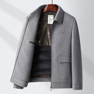 Kasjmierjas Effen Kleur Eenvoudig Ganzendons Uitneembare Voering Dubbelzijdige Wollen Jas Heren Nieuwe Herfst- en Winterjas XL