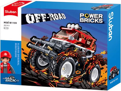 Sluban PowerBricks Bigfoot Pullbackaandrijving Off-Road Go bouwspeelgoed – Constructiespeelgoed voertuig modelbouw – bouwdoos met 261 bouwstenen – M38-B1159 – vanaf 6 jaar