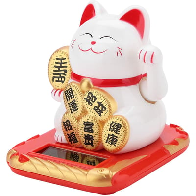Zonne-energie Welkom Kat Schattig Zwaaiend Wenkend Fortuin Gelukskat Huis Auto Decor(Wit) wit