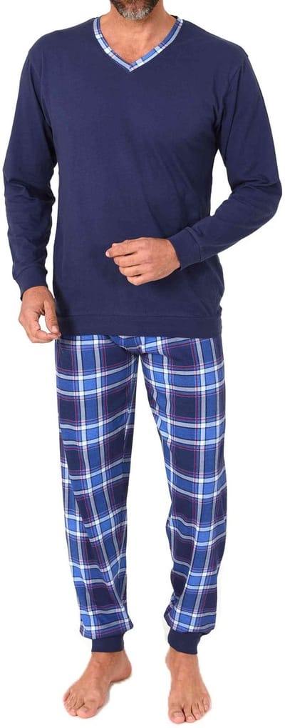 Normann pyjama voor heren met lange mouwen en een geruite broek van jersey