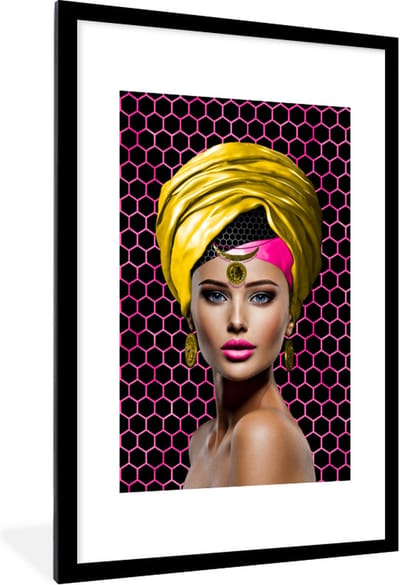 Fotolijst incl. Poster - Vrouw - Kleuren - Abstract - 60x90 cm - Posterlijst
