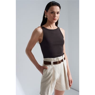 Geribbelde Halternek Mouwloze Blouse