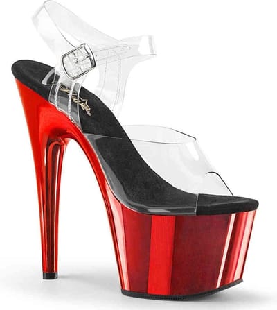 Pleaser - ADORE-708 Sandaal met enkelband, Paaldans schoenen - Paaldans schoenen - 45 Shoes - Zwart/Rood