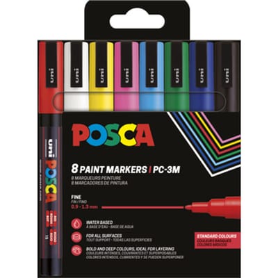 Uni Posca Stiften Standard Colors - 8 stiften - PC3M 0.9-1.3 mm lijn