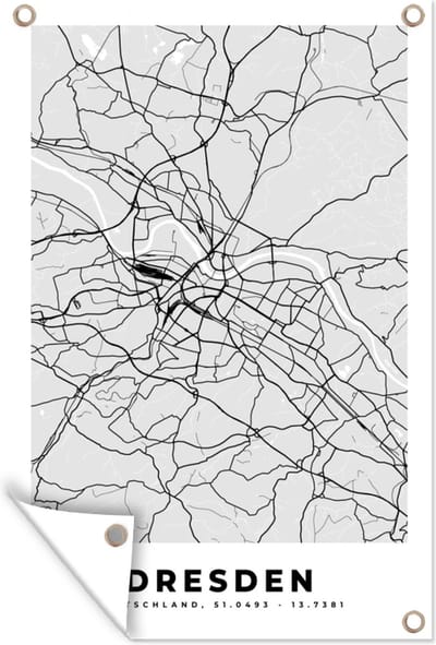 Muurdecoratie Duitsland - Kaart - Dresden - Stadskaart - Plattegrond - 120x180 cm - Tuinposter - Tuindoek